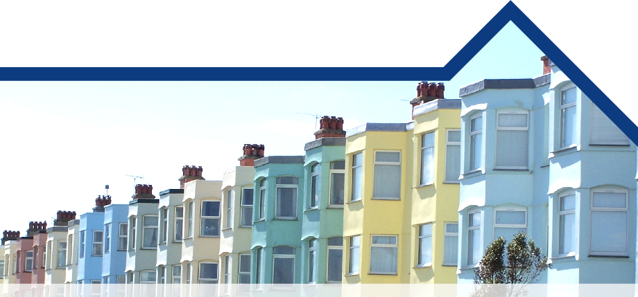 Image of a row of colourful terrace houses.